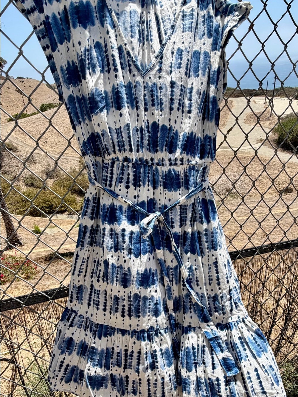 GAP Blue and White Tie-Dye Womens Dress with Waist Tie
